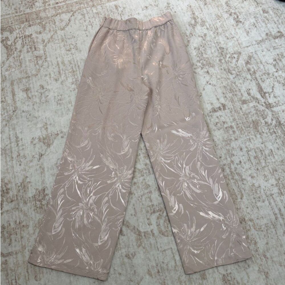 Leith Blush Floral Jacquard Satin Wide Leg Pull On Pants Size XS - Picture 2 of 9